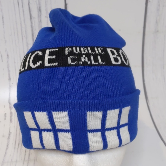 Dr. Who Other - Dr. Who Police Public Call Box Knit Beanie Hat Cap